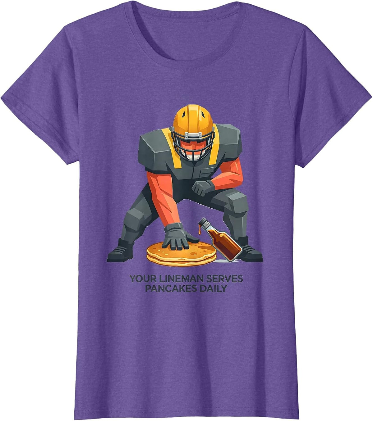 Women's Your Lineman Serves Pancakes Daily Funny Breakfast Food T-Shirt - Purple Heather