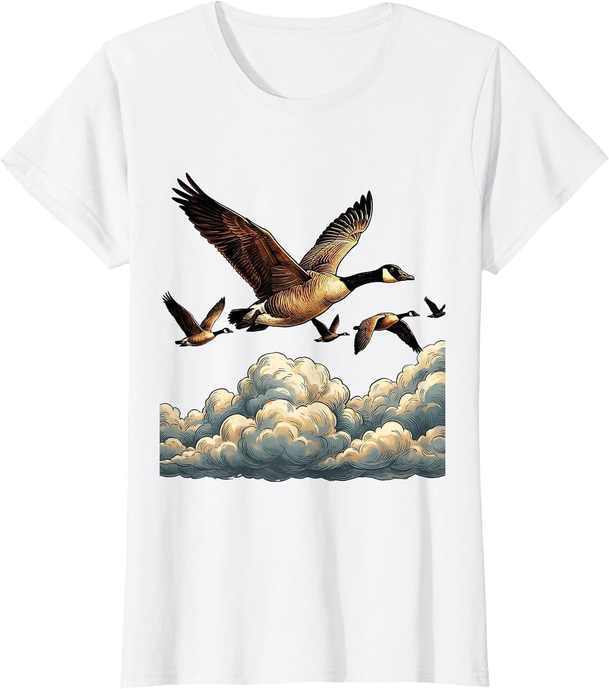 Geese V-Formation Flight Above the Clouds T-Shirt - White