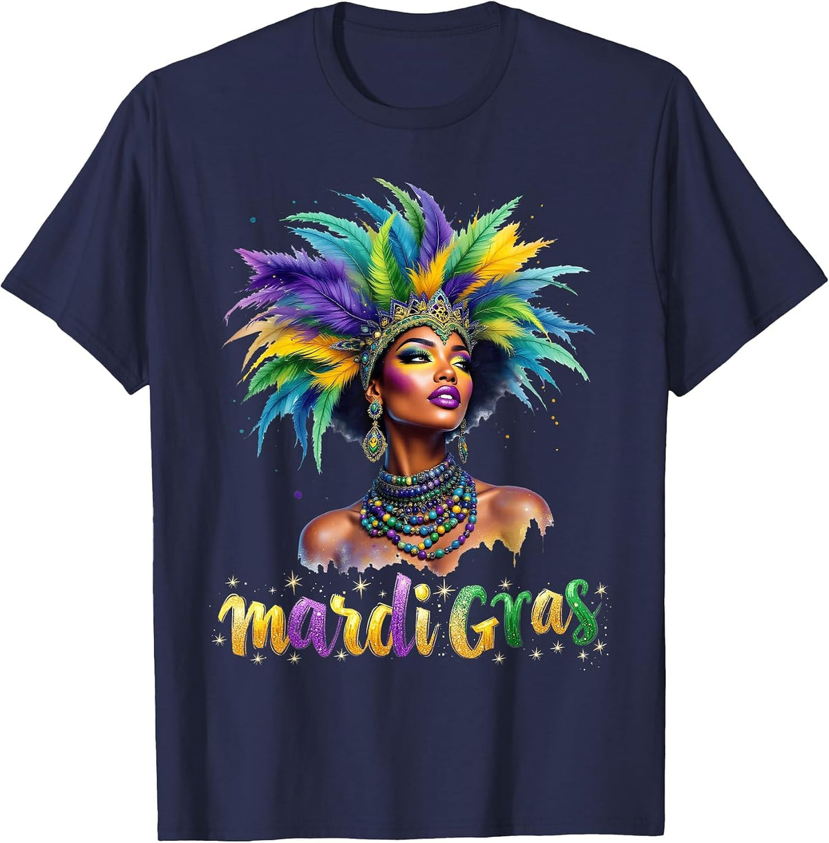 Mardi Gras 2025 Black Woman Kids Girls Boys Men Women T-Shirt - Navy Blue