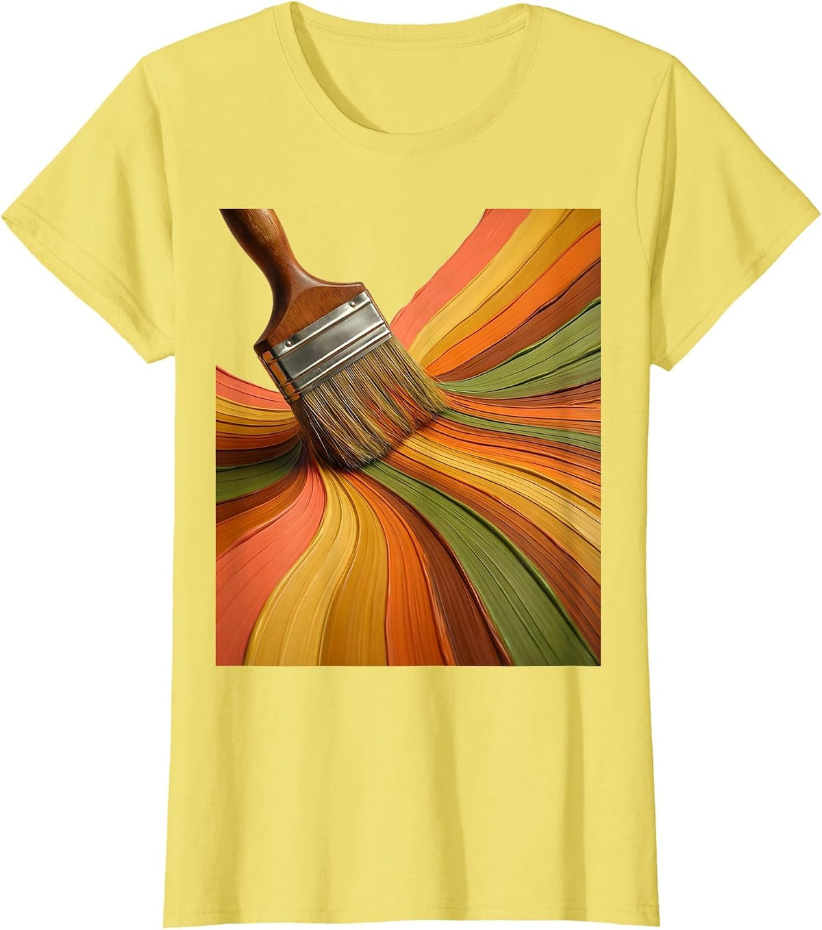 Women's Special Education Teacher Rainbow Paintbrush Art T-Shirt - Lemon Yellow