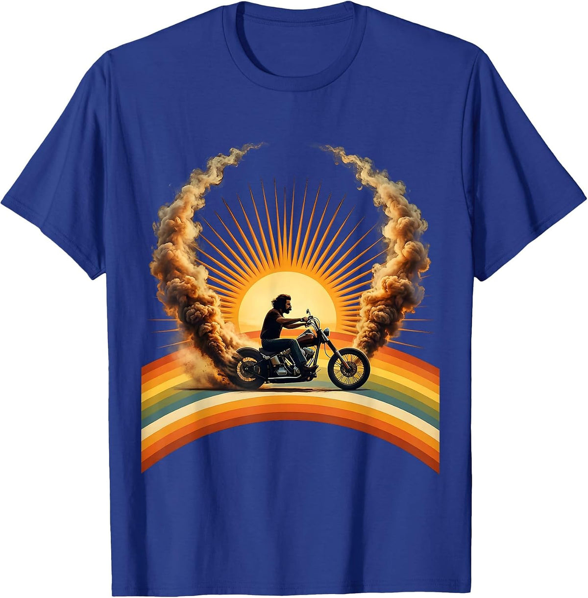 Men's Cool Dad Motorcycle Burnout Vintage Biker Graphic T-Shirt - Royal Blue