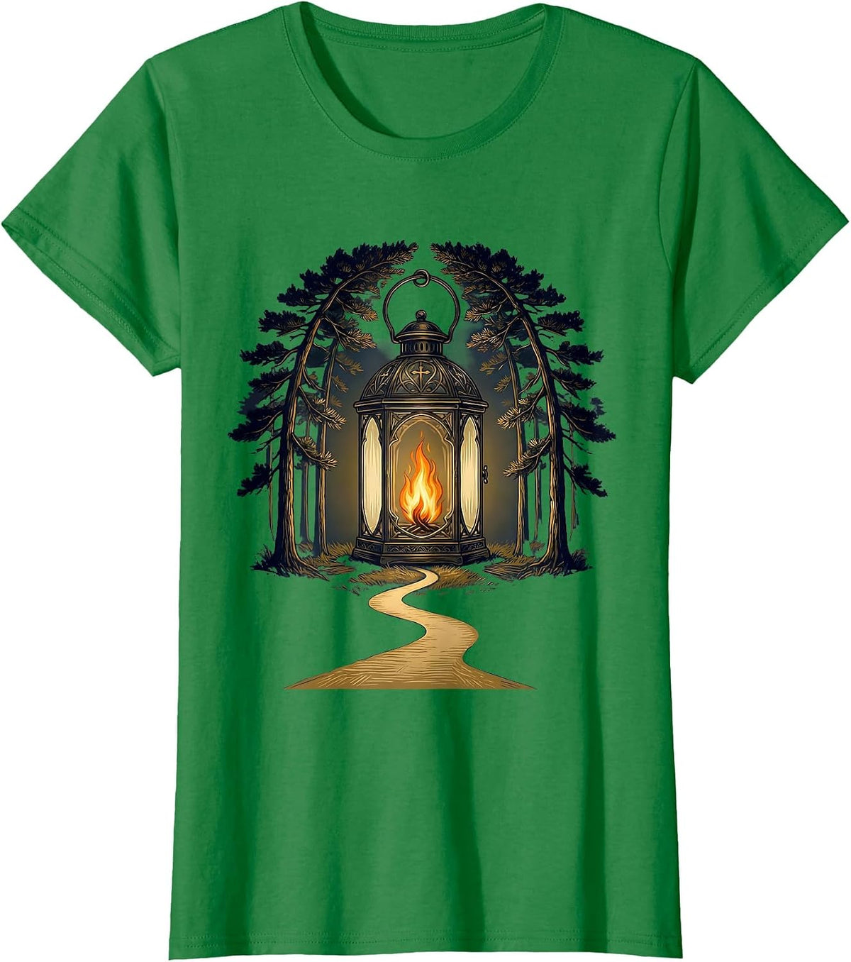 Women's Glowing Lantern Dark Forest Path Sped Teacher T-Shirt - Kelly Green