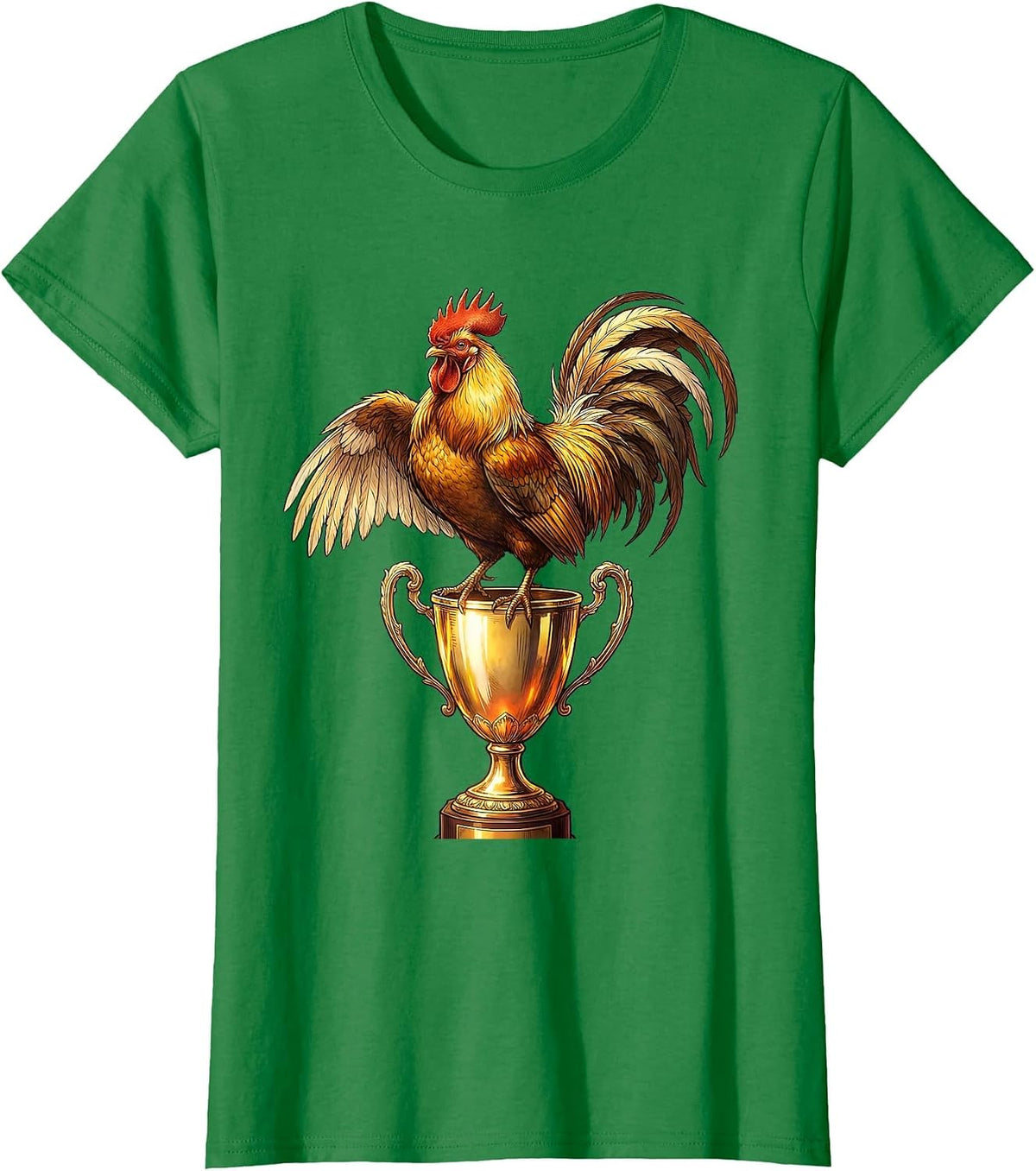 Women's Champion Chicken Perched on Trophy Cup T-Shirt - Kelly Green