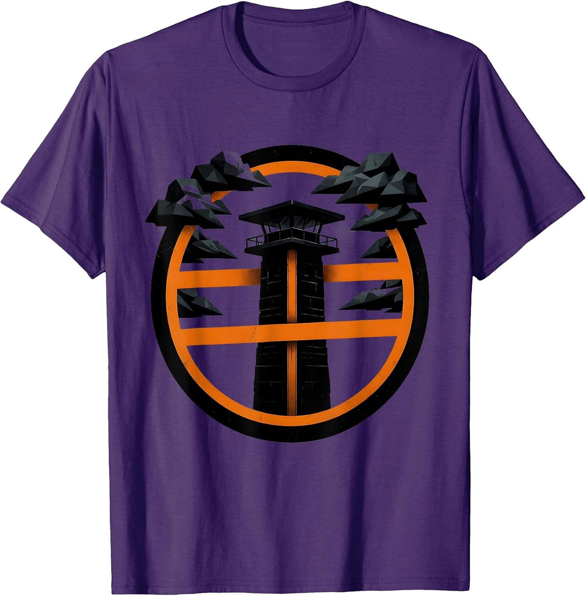 Men's Guard Tower Silhouette Stormy Night Design T-Shirt - Purple
