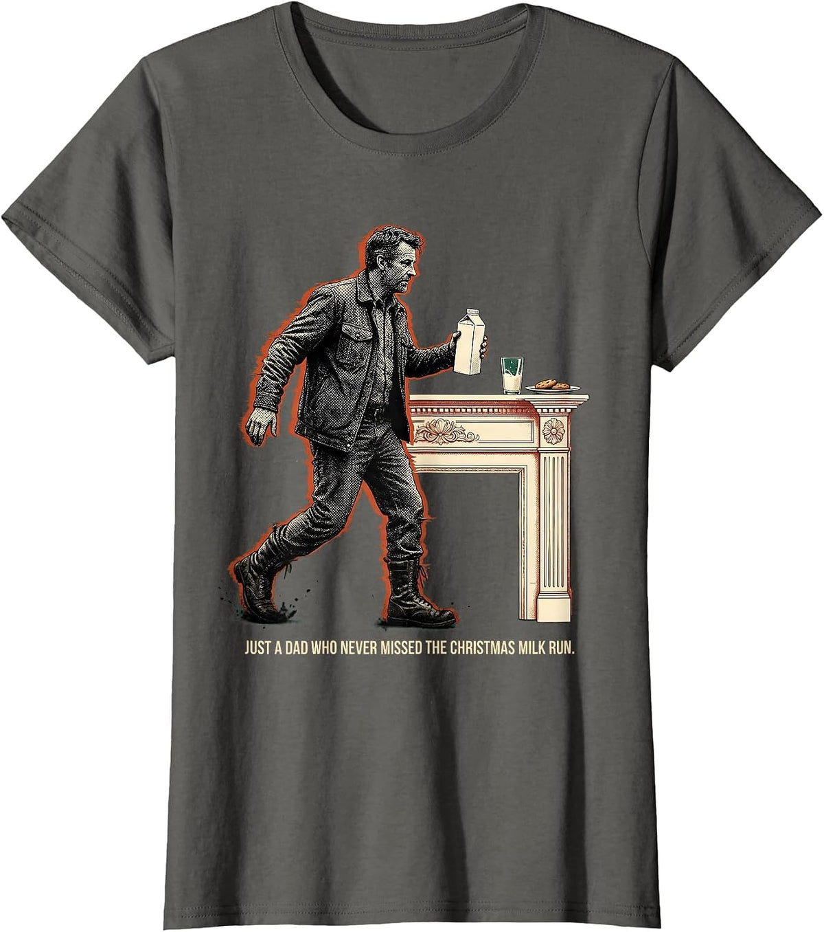 Women's Just A Dad Who Never Missed The Christmas Milk Run Funny T-Shirt - Asphalt Grey