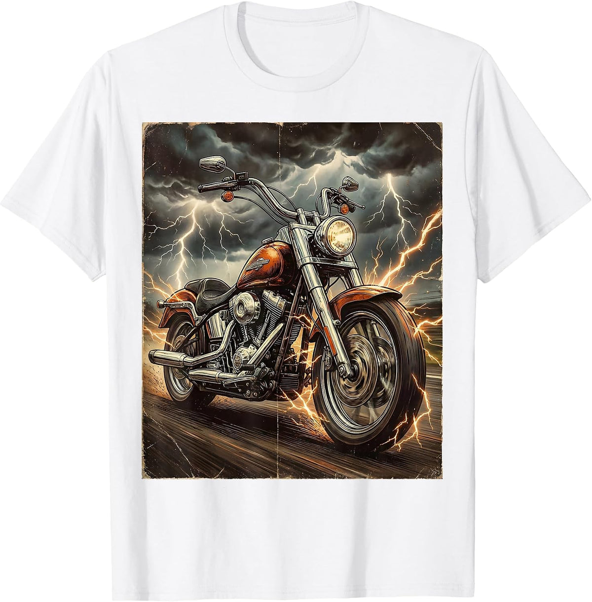 Men's Motorcycle Lightning Storm Freedom Rider Graphic T-Shirt - White