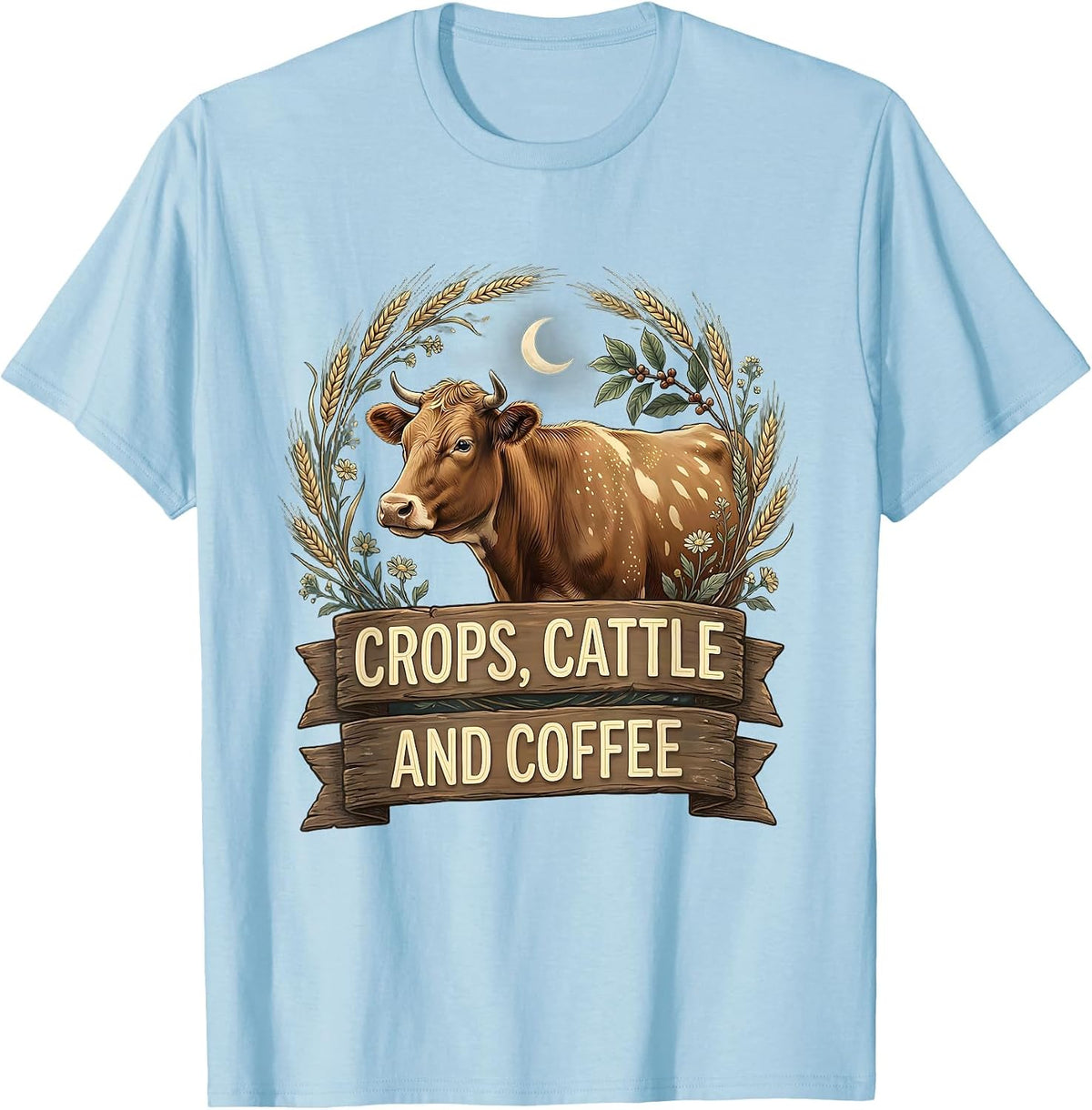 Men's Crops Cattle and Coffee Farming Life Design T-Shirt - Baby Blue