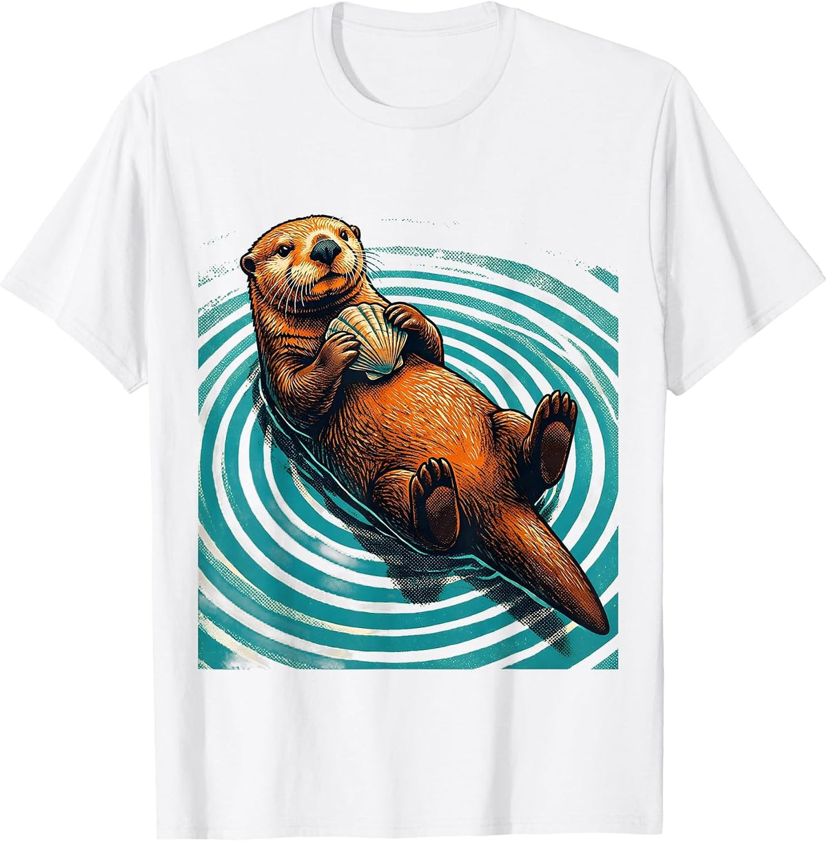 Men's Sea Otter Cracking Clam Graphic Design T-Shirt - White