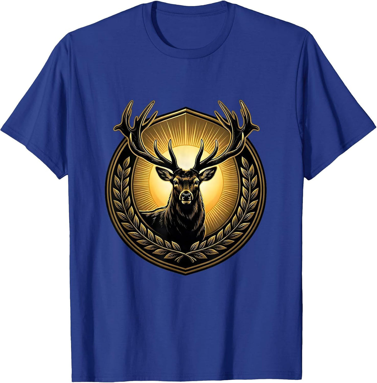 Men's Buck Deer Silhouette Rising Sun Hunting Design T-Shirt - Royal Blue