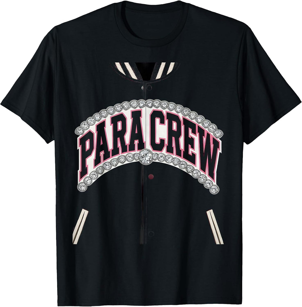 Men's Para Crew Sparkle Varsity Teacher Aide Appreciation Back T-Shirt - Black