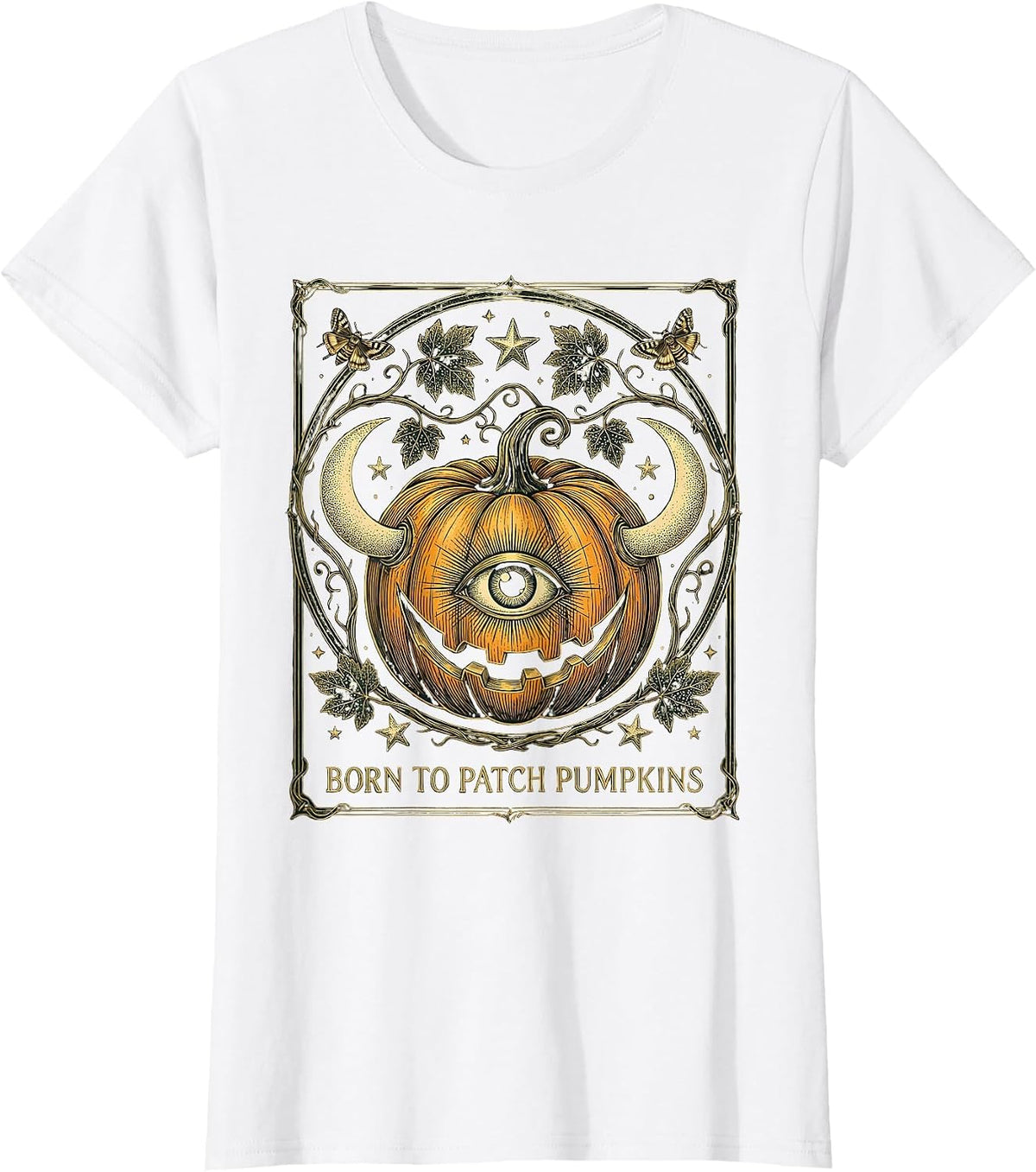 Women's Born to Patch Pumpkins Fall Harvest Design T-Shirt - White