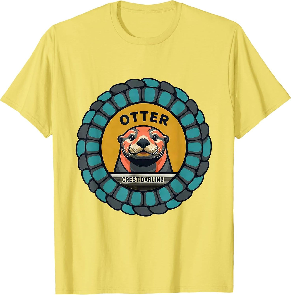 Men's Otter Crest Darling Midcentury Modern Animal Lover Surfing T-Shirt - Lemon Yellow