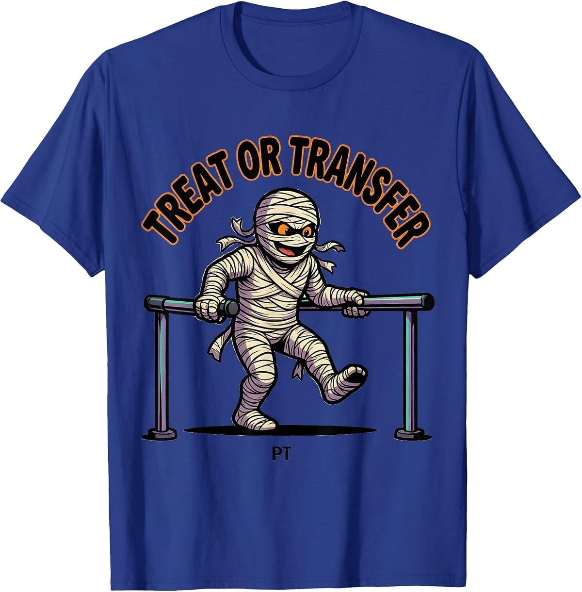 Treat Or Transfer PT Cartoon Halloween Physical Therapy T-Shirt - Royal Blue