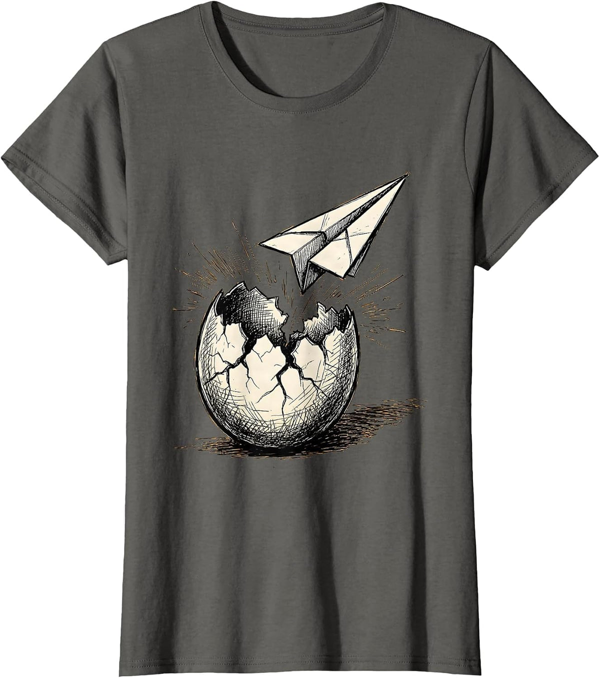 Women's Dyslexia Awareness Cracked Egg Paper Airplane T-Shirt - Asphalt Grey