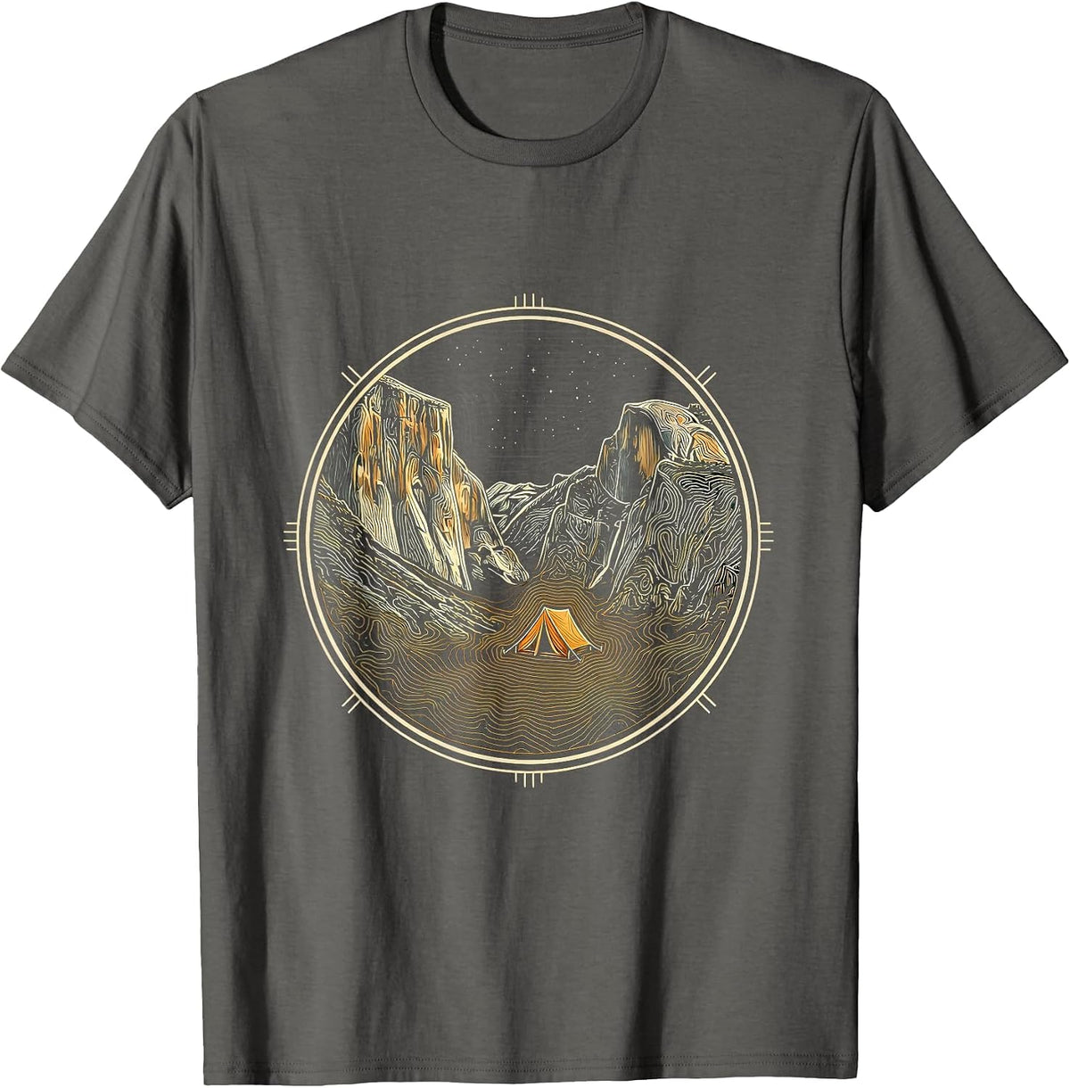 Men's Yosemite Glowing Tent Starry Night Sky Camping T-Shirt - Asphalt Grey