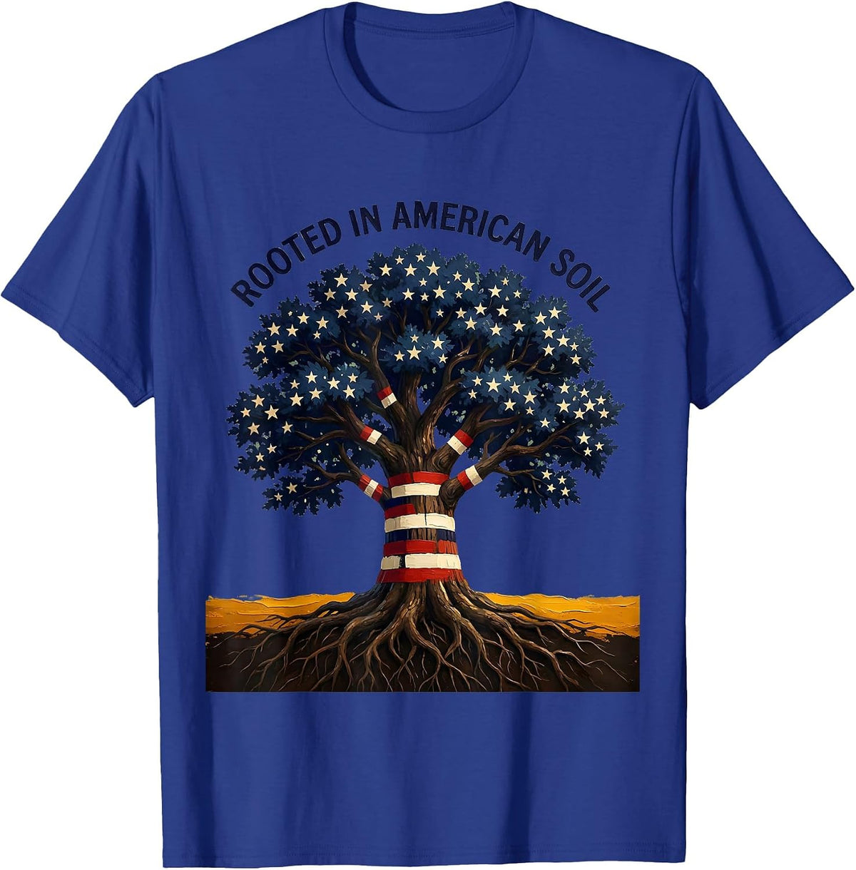 Men's Rooted in American Soil Patriotic USA Design T-Shirt - Royal Blue