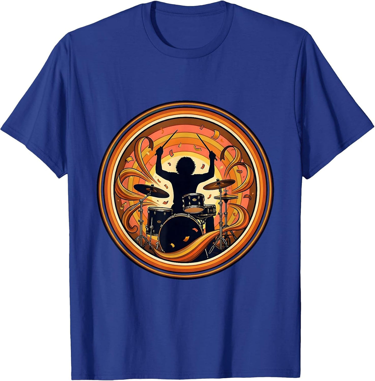 Mardi Gras Street Drummer Swirling Confetti Art T-Shirt - Royal Blue