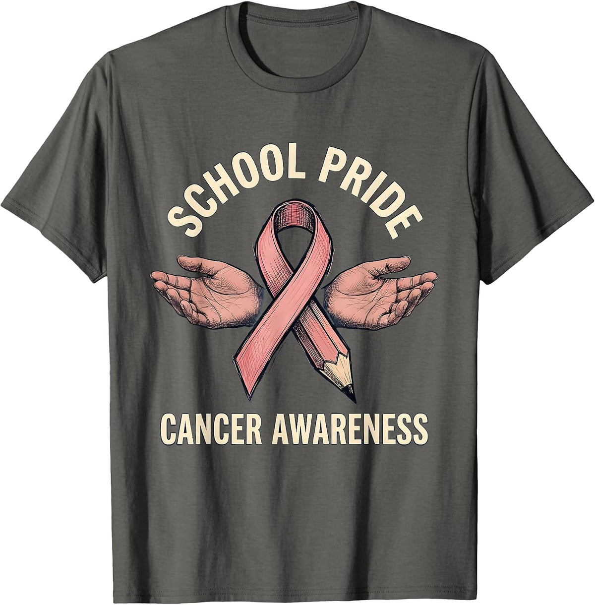 School Pride Cancer Awareness Pencil Sketch Design T-Shirt - Asphalt Grey