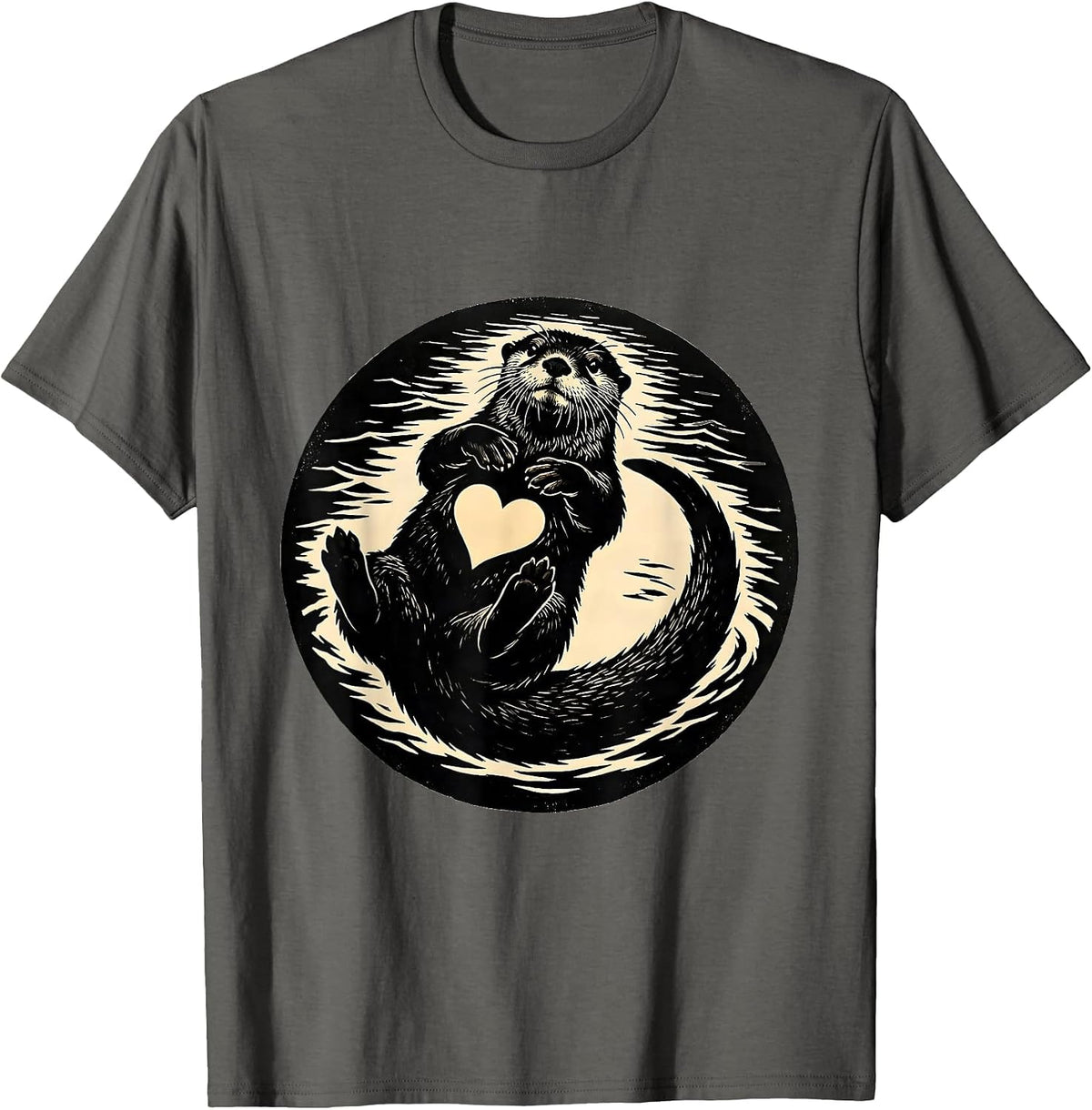 Men's Back Floating Otter Silhouette Funny Animal Lover Humor T-Shirt - Asphalt Grey