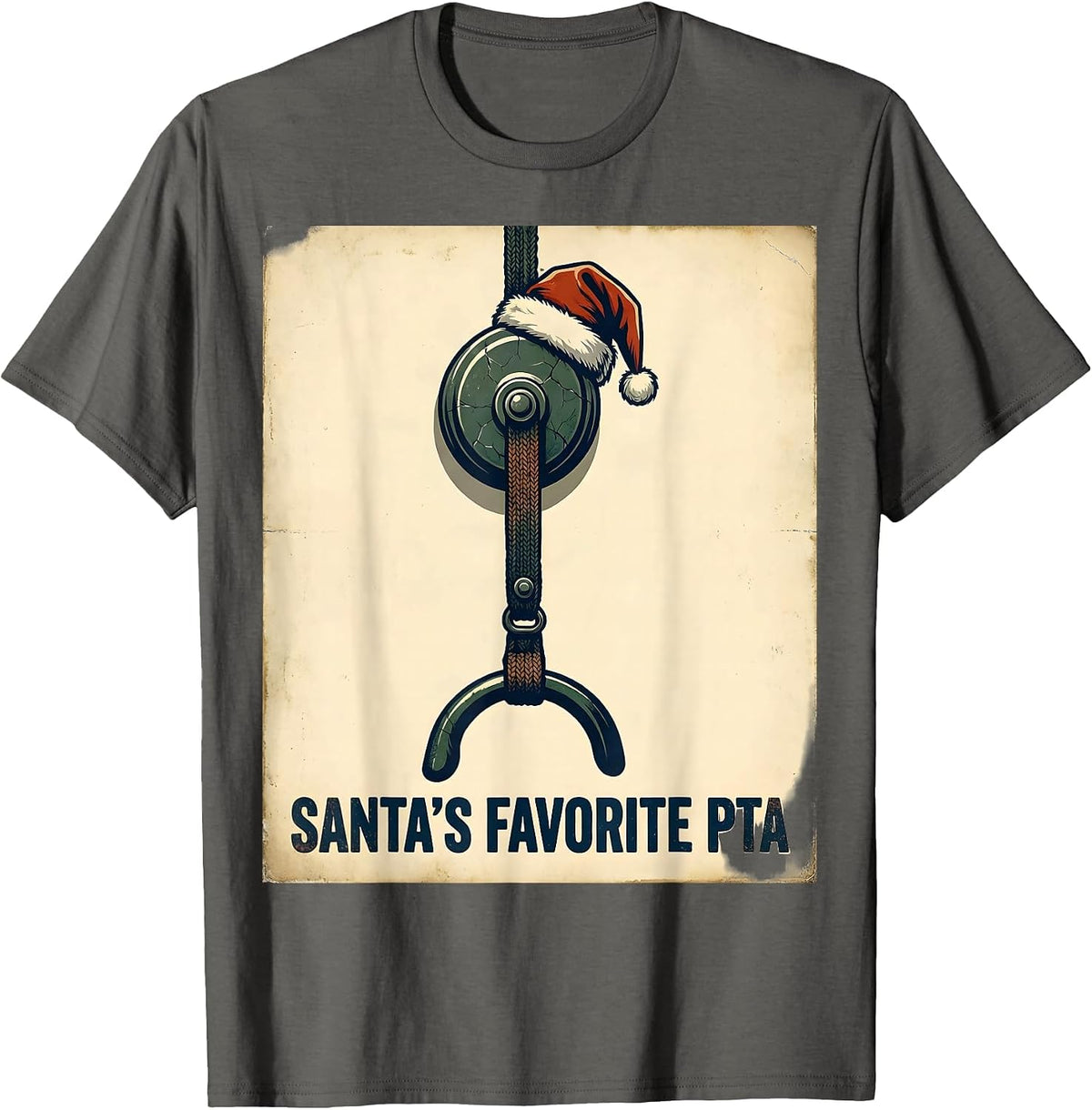 Santa's Favorite PTA Vintage Physical Therapist Christmas T-Shirt - Asphalt Grey