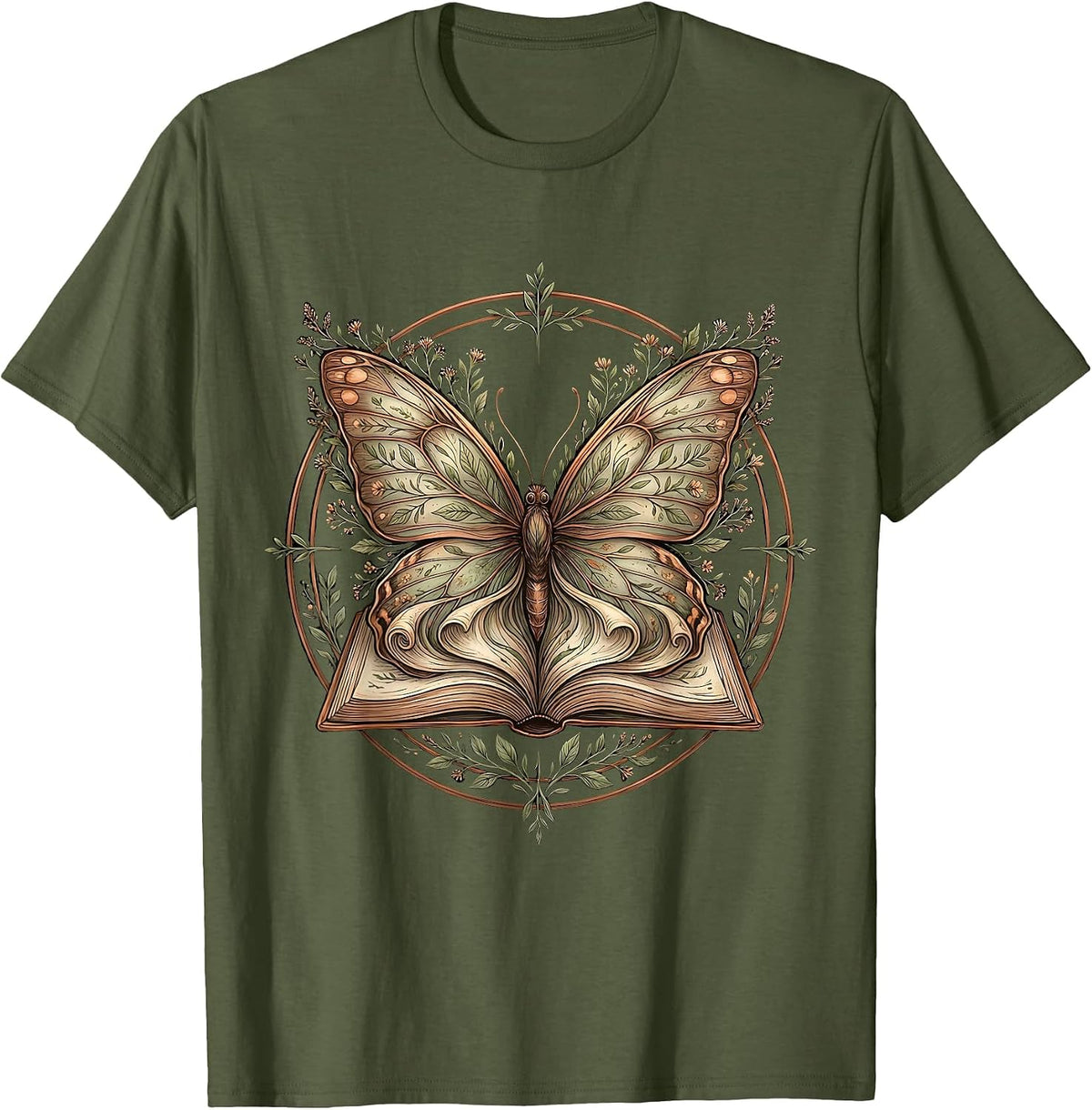 Special Education Open Book Butterfly Wings Design T-Shirt - Olive Green