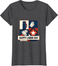 Women's Happy Labor Day Patriotic Americana Tribute Quilt Block T-Shirt - Dark Heather Grey