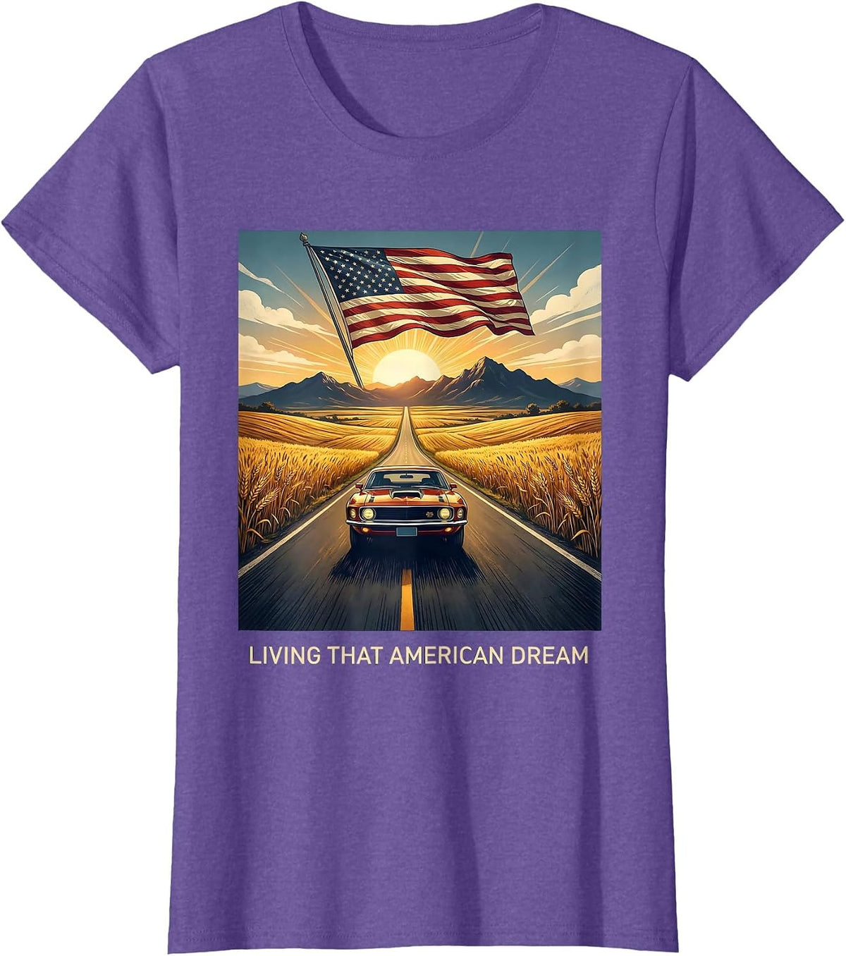 Women's Living That American Dream Patriotic Design T-Shirt - Purple Heather