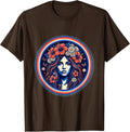 Floral Crown Red White and Blue Blooms T-Shirt - Brown