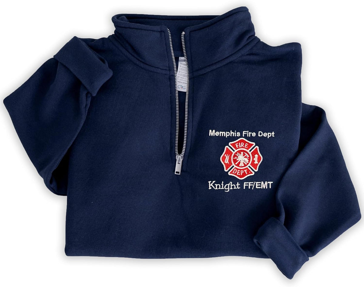 Personalized Embroidered Firefighter Quarter Zip Sweatshirt, Fire Fighter Sweatshirts for Men, EMS Gifts, Christmas - Design