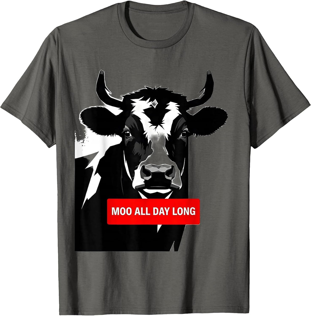 Men's Moo All Day Long Funny Cow Design T-Shirt - Asphalt Grey