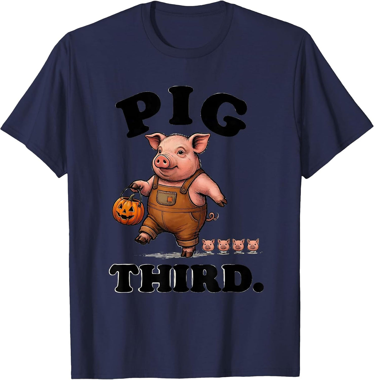 Men's Pig Third Funny Piglet Costume Pig Lover Halloween T-Shirt - Navy Blue