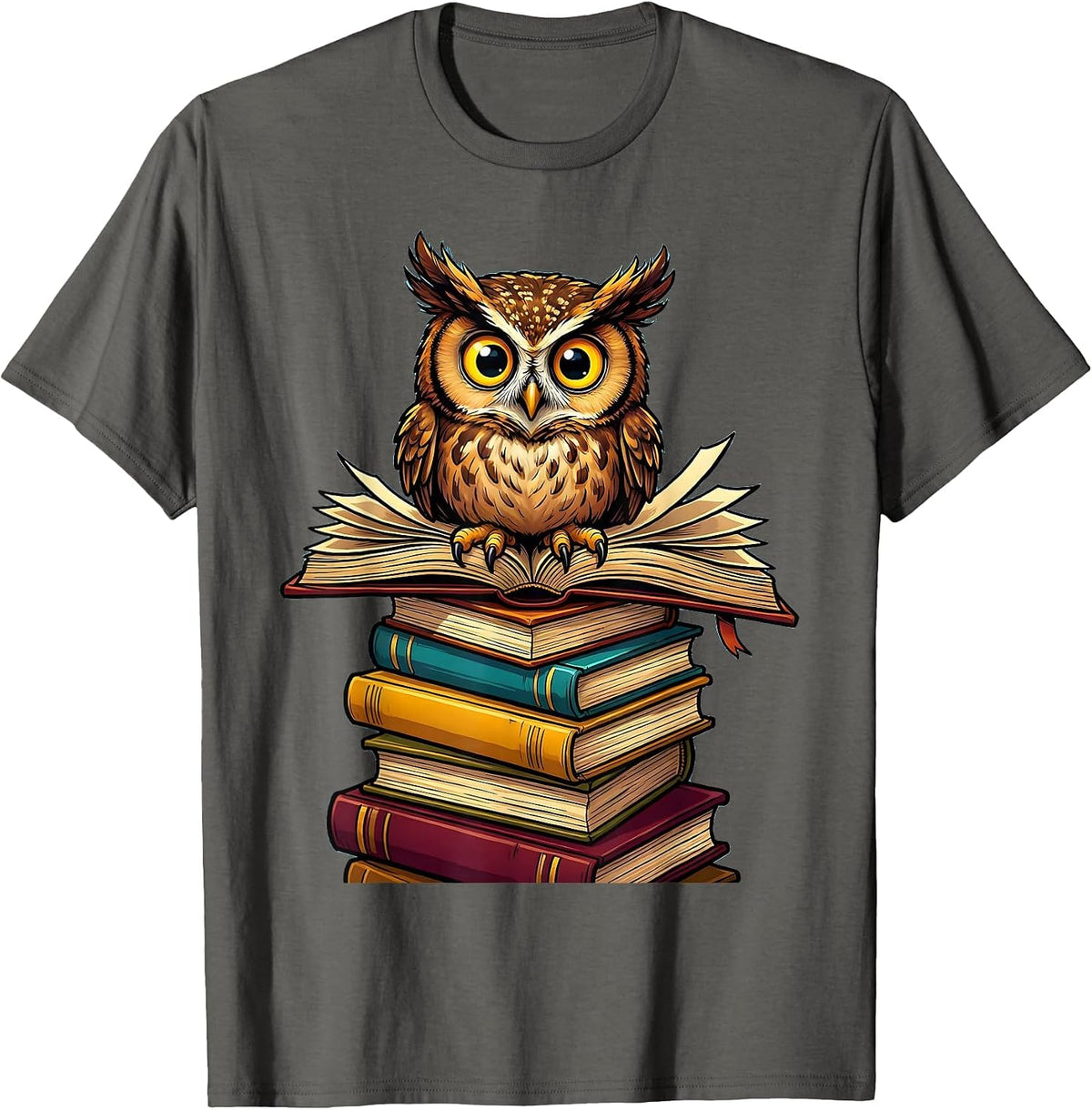 Owl on Books Celebrate Minds of All Kinds T-Shirt - Asphalt Grey