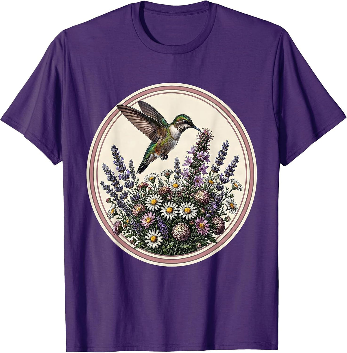 Autism Awareness Hummingbird Wildflower Bouquet T-Shirt - Purple