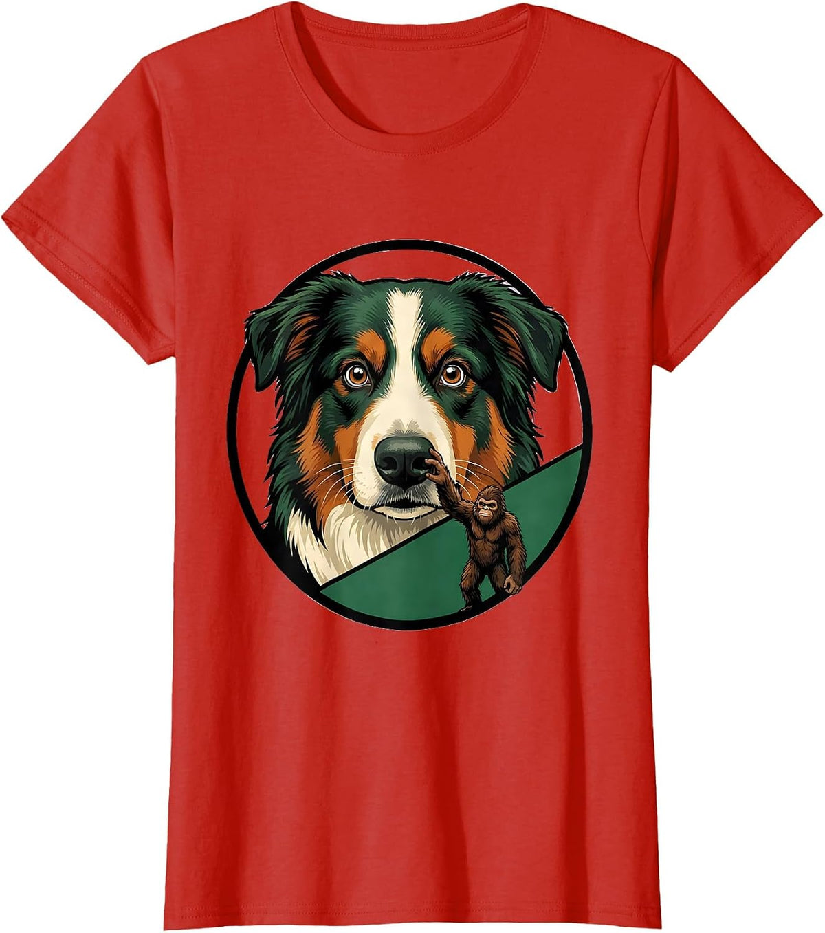 Australian Shepherd Bigfoot Funny Dog Breed Novelty T-Shirt - Red