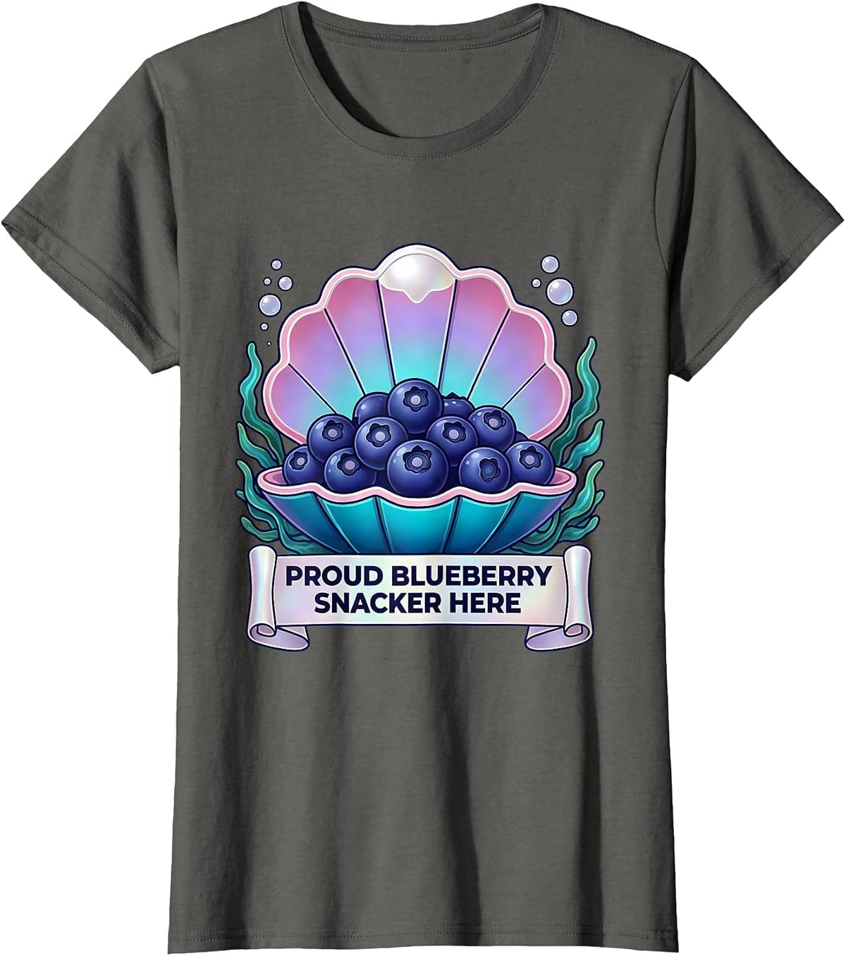 Women's Proud Blueberry Snacker Here Red White Blue Design T-Shirt - Asphalt Grey