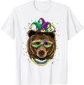 Bear Animal Lover Cute Mardi Gras Carnival Jester T-Shirt, Men, White, XX-Large - As Pictured
