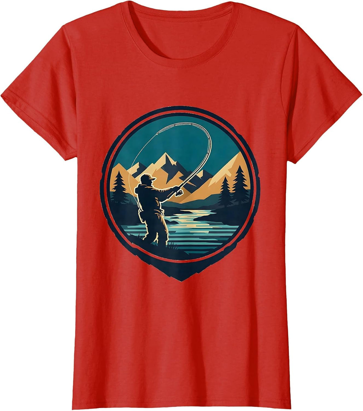 Fly Fishing Cast Loop Over Mountain Stream T-Shirt - Red