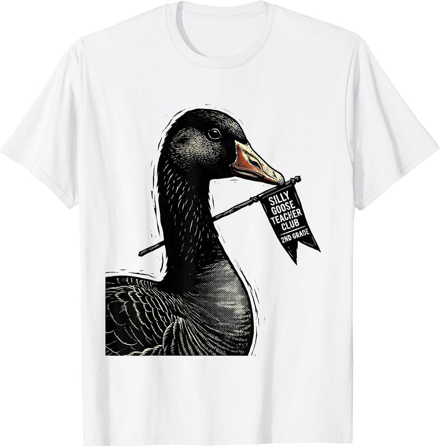 Men's Silly Goose Teacher Club 2nd Grade Funny Back to School T-Shirt - White