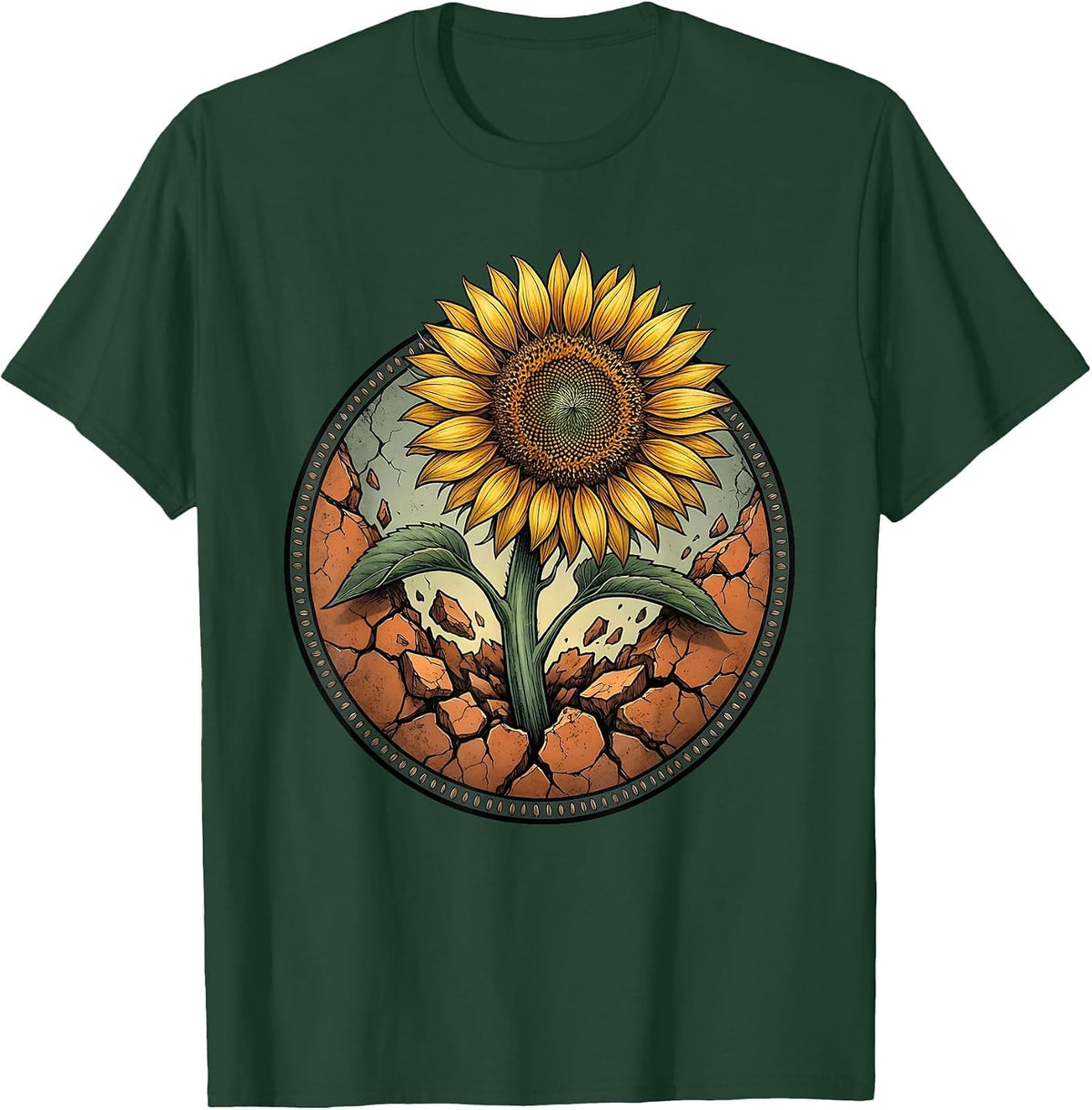 Autism Awareness Sunflower Through Cracked Concrete T-Shirt - Dark Green