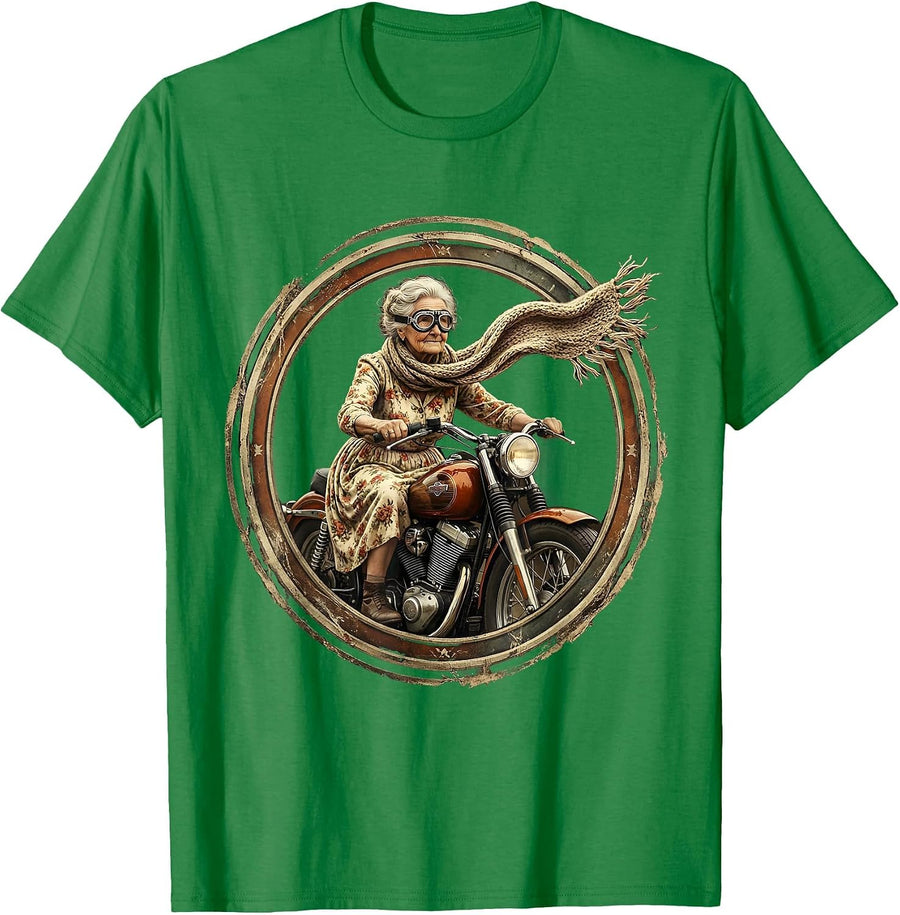 Men's Grandma Biker Scarf Flying Motorcycle Graphic T-Shirt - Kelly Green