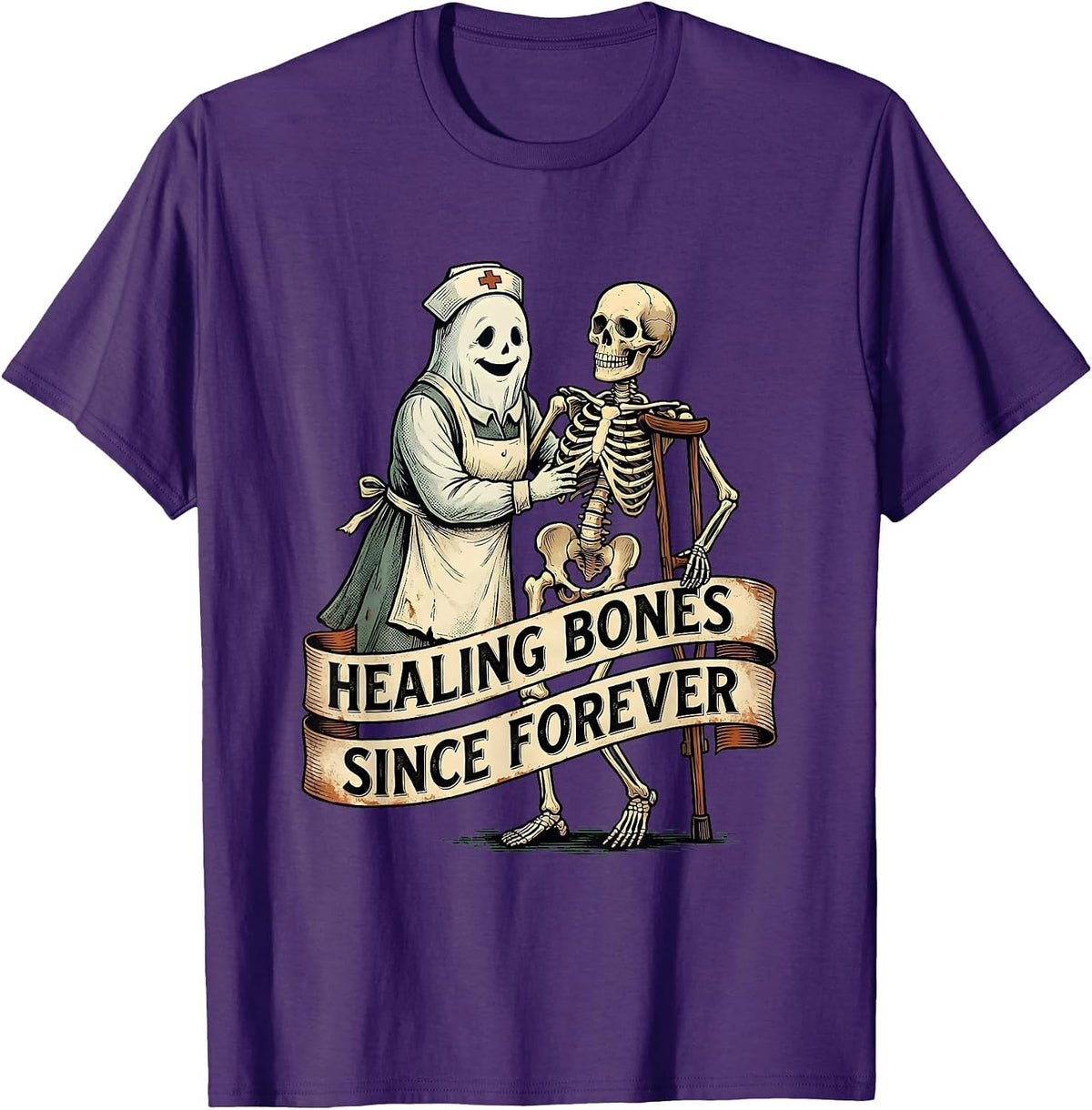 Men's Halloween Nurse Ghost Physical Therapist Design T-Shirt - Purple