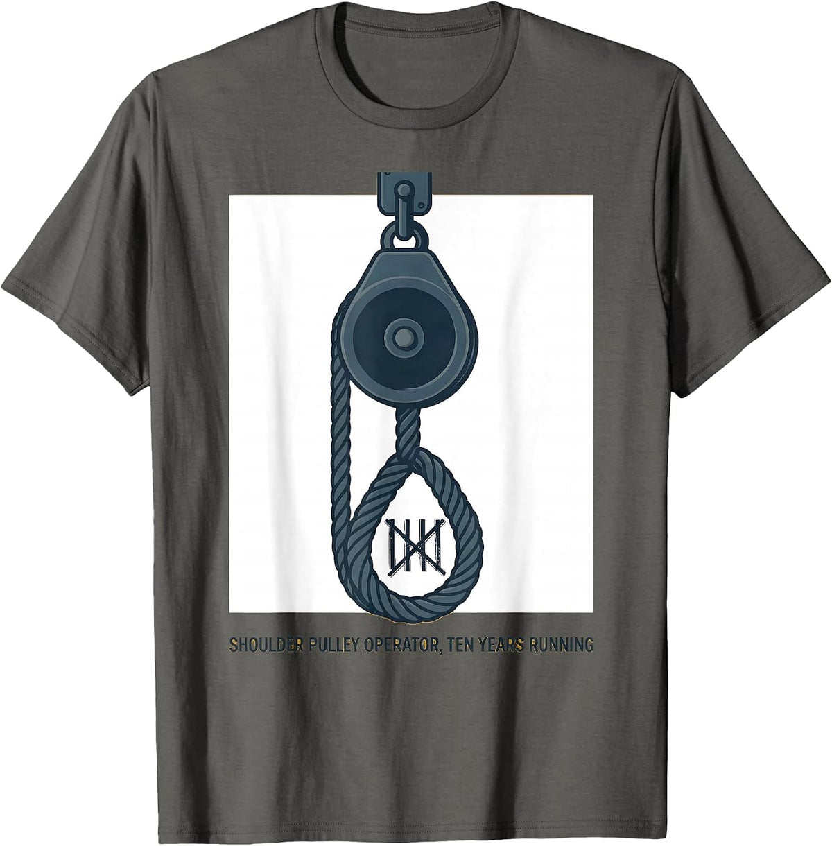 Shoulder Pulley Operator, Ten Years Running Physical Therapy T-Shirt - Asphalt Grey