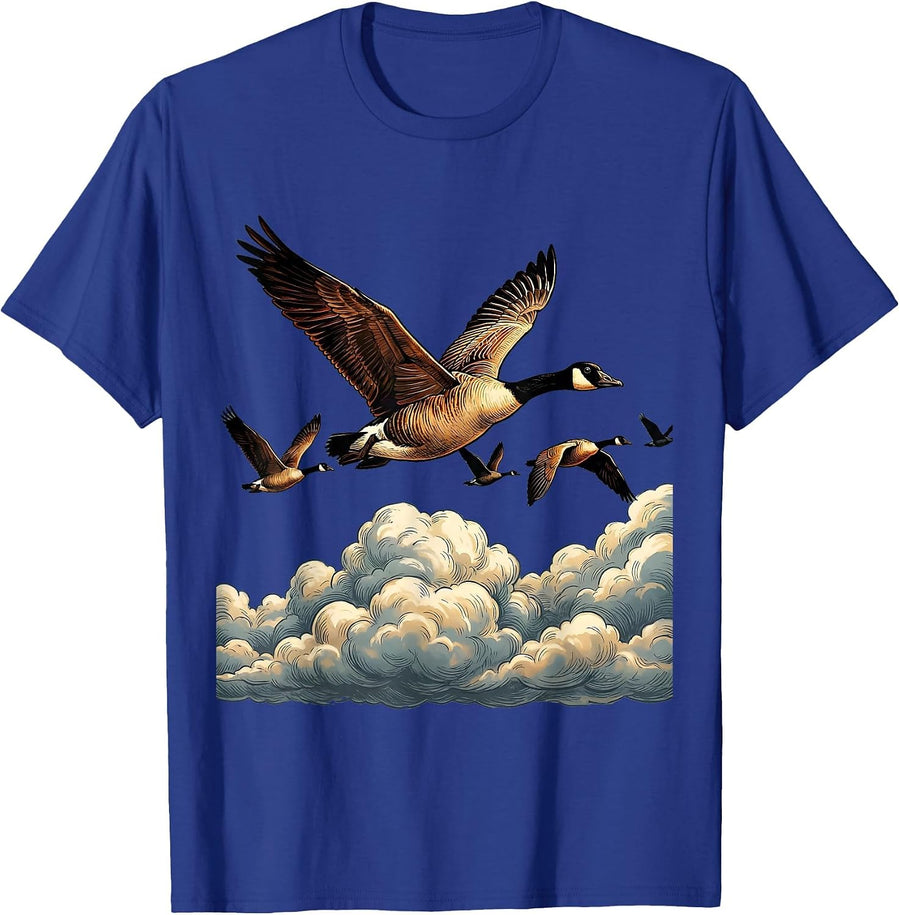 Geese V-Formation Flight Above the Clouds T-Shirt - Royal Blue