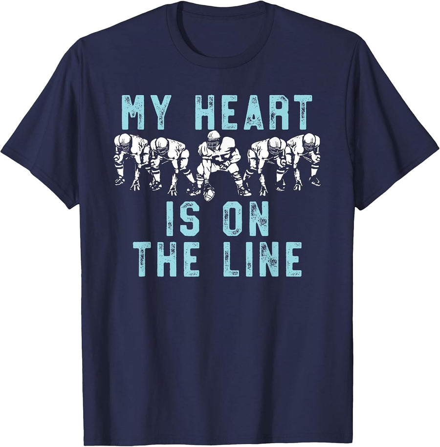 My Heart is On The Line Funny Offensive Line Football Parent T-Shirt - Navy Blue