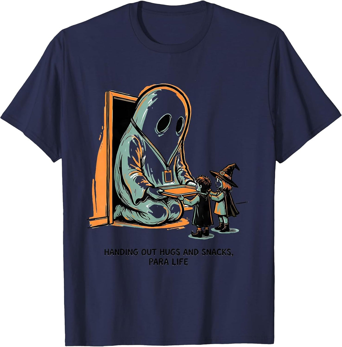 Handing Out Hugs and Snacks Para Life Para Teacher Halloween T-Shirt - Navy Blue