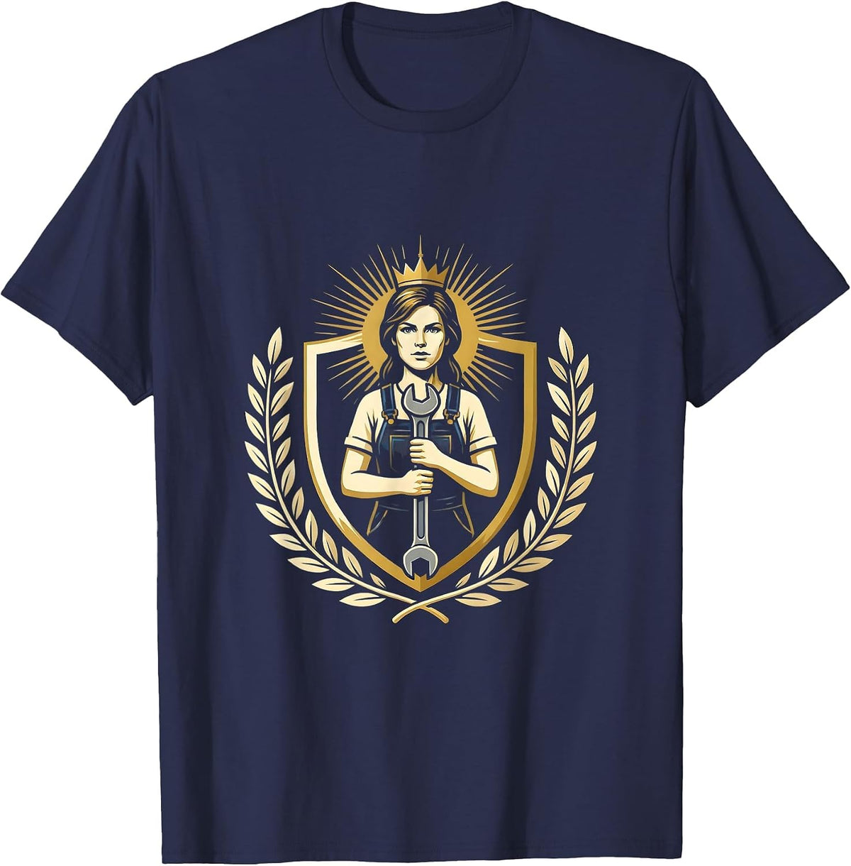 Labor Day Overalls Wrench Graphic Tee T-Shirt - Navy Blue
