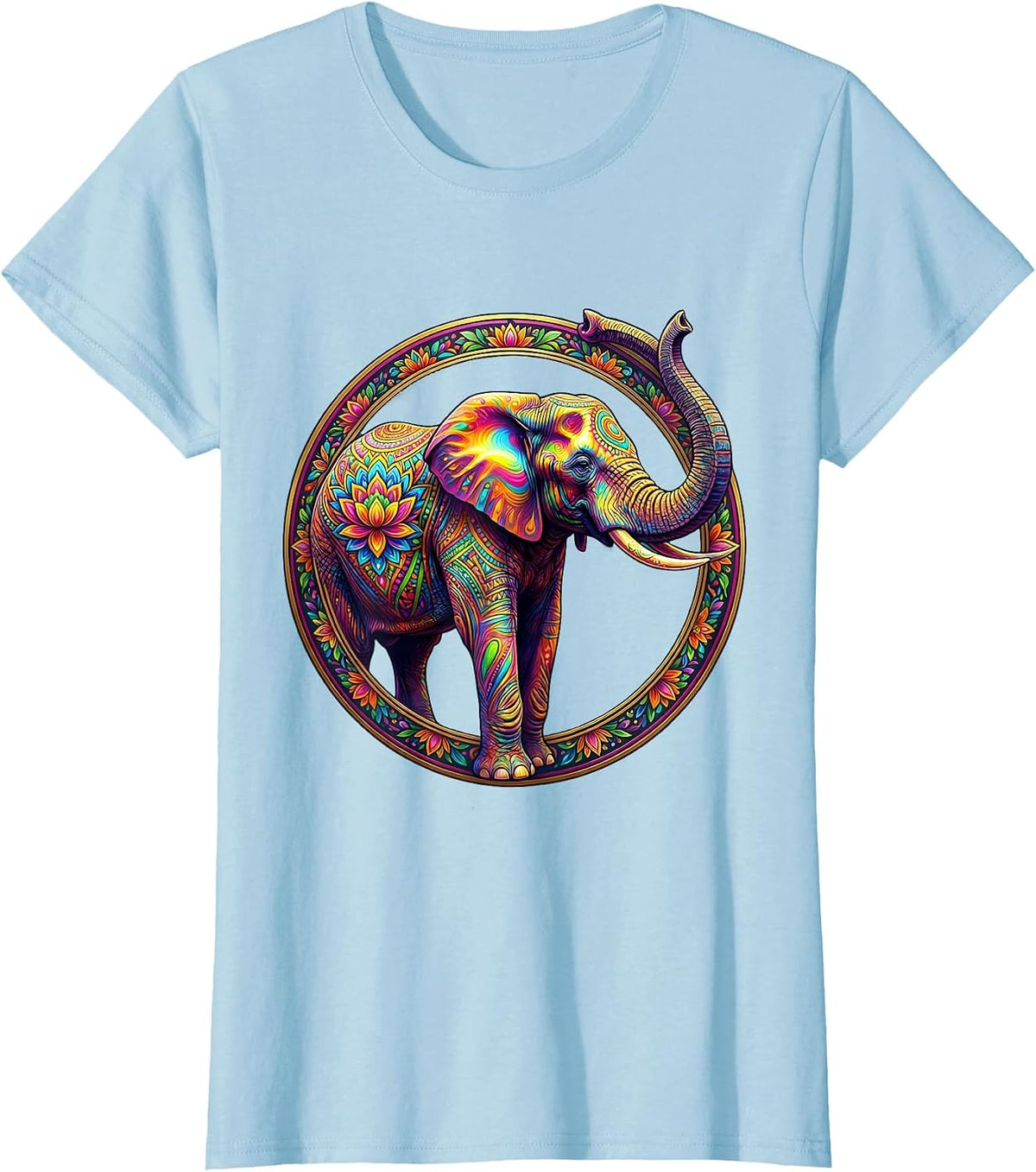 Autism Awareness Elephant Colorful Painted Pattern T-Shirt - Baby Blue