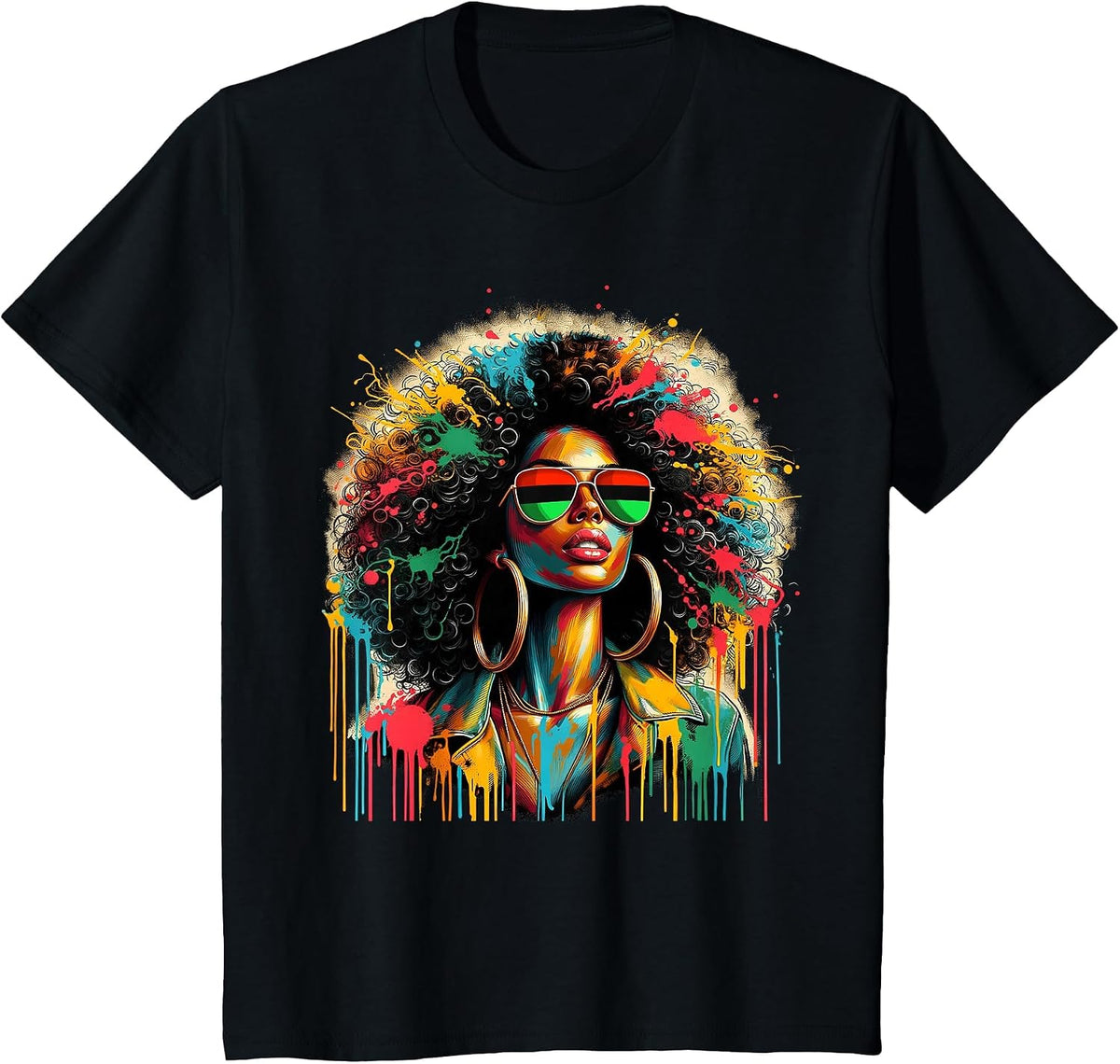 Juneteenth Black Womens Queen Afro African Melanin Dripping T-Shirt - Black