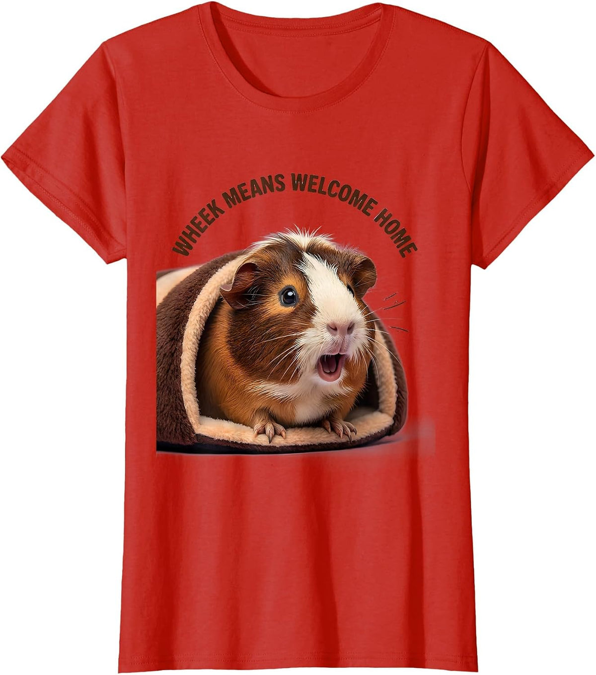 Women's Wheek Means Welcome Home Cute Kawaii Guinea Pig Pet Lover T-Shirt - Red