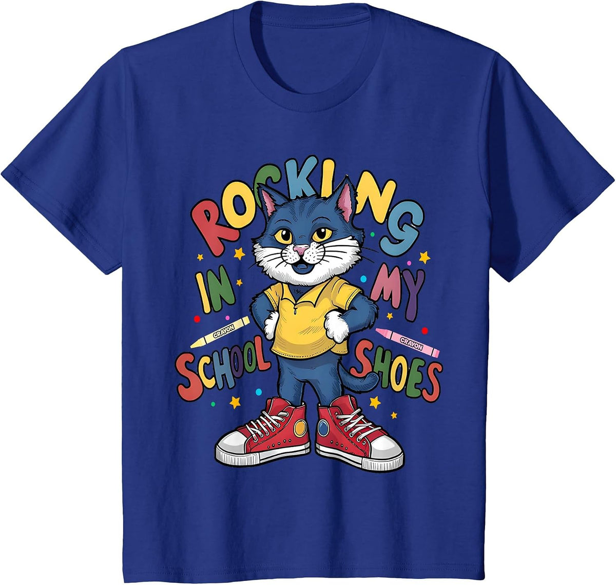 Cat Rocking in My School Shoes Funny Back to School Cat Love T-Shirt - Royal Blue
